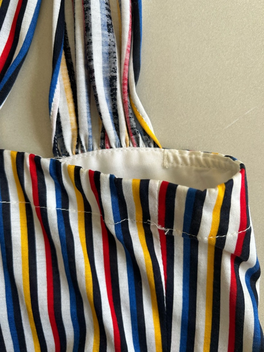 Vintage Raffanalla Stripe Square-Neck Cotton Crop Top - Navy/Red/Yellow Size 8 - Picture 9 of 14